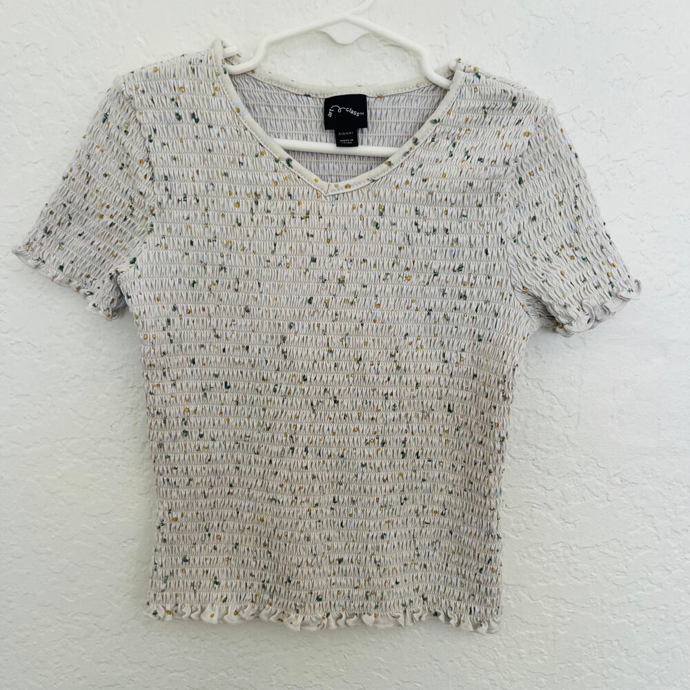 Art Class Girls Smocked Floral Top Size 6 Short Sleeve